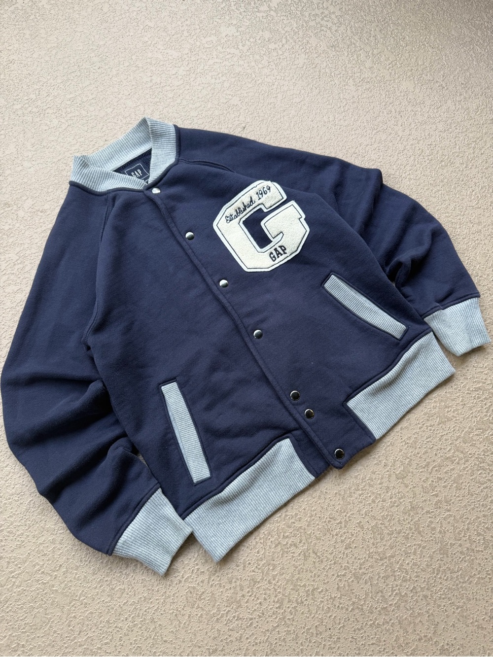 GAP Navy Bomber Jacket with Light Gray Trim Patch